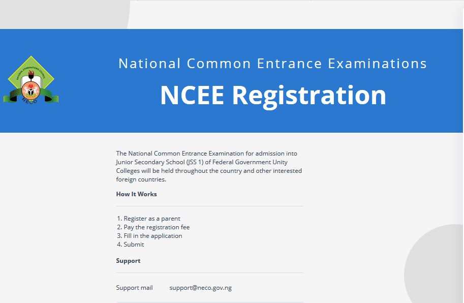 National Common Entrance Examination Registration Form 2023 Portal | www.neco.gov.ng/our-exams/ncee/